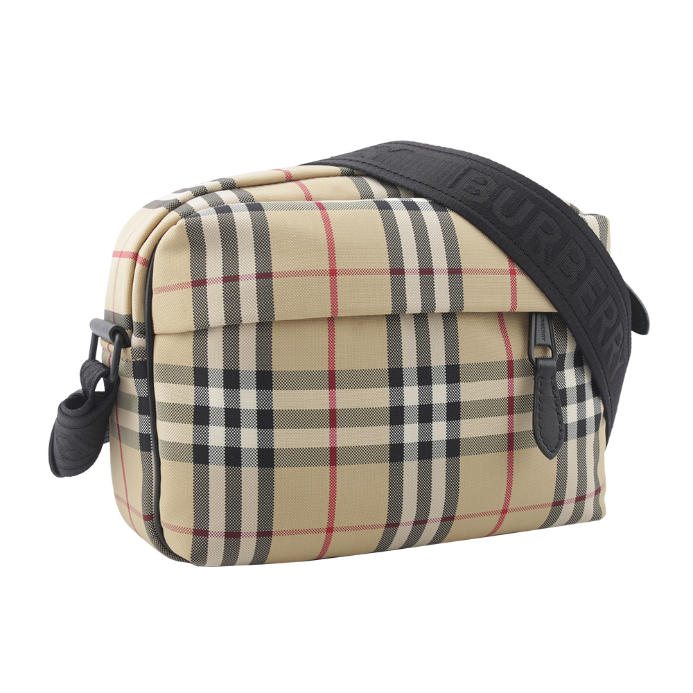 BURBERRY Paddy 格紋尼龍帆布拉鍊斜背包/經典米色, , large