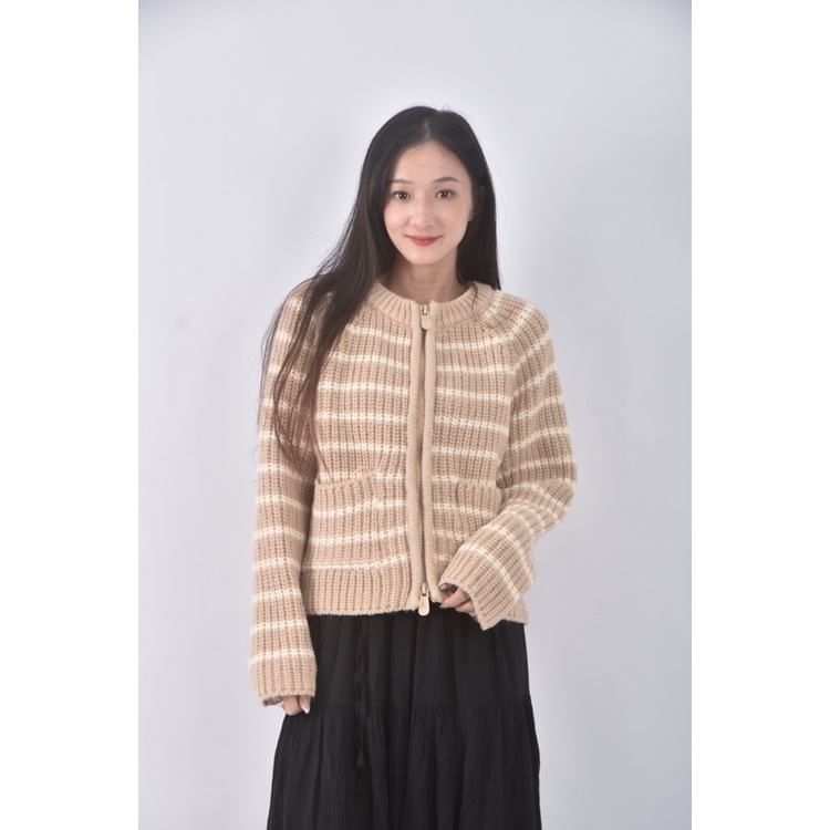 (L) the ladywore質感針織條紋杏色外套二手衣, , large