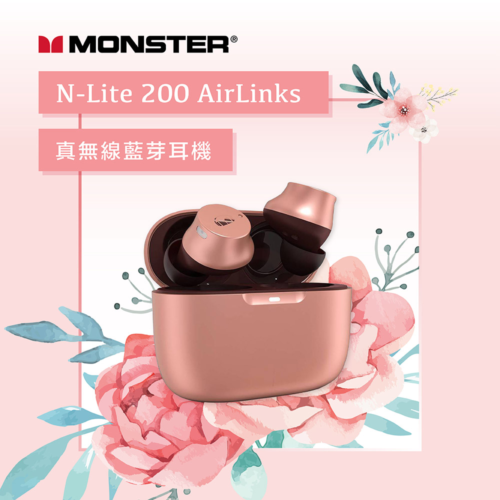 [杰鼎奧拉] Monster魔聲｜N-Lite 200 AirLinks 真無線藍牙耳機-櫻花粉, , large