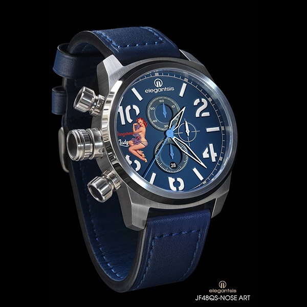 elegantsis JF48QS機頭藝術-女郎計時手錶-藍/48mm ELJF48QS-OU02LC, , large