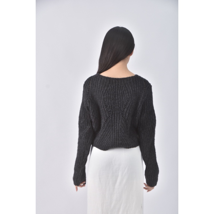 (F) baking soda韓牌修身短版質感V領黑色毛衣二手衣, , large