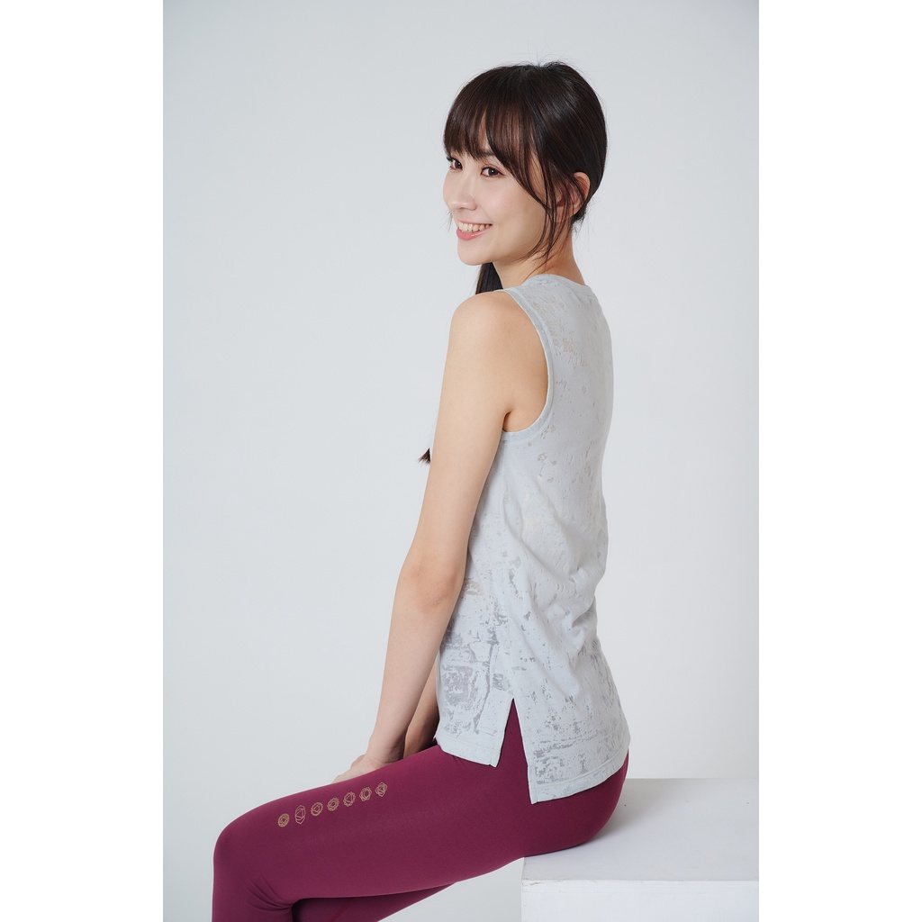 YOGA FLOW Burn Out Tank ( L ) - 圓領長版燒花罩衫 - 銀河灰 Misty Grey, , large