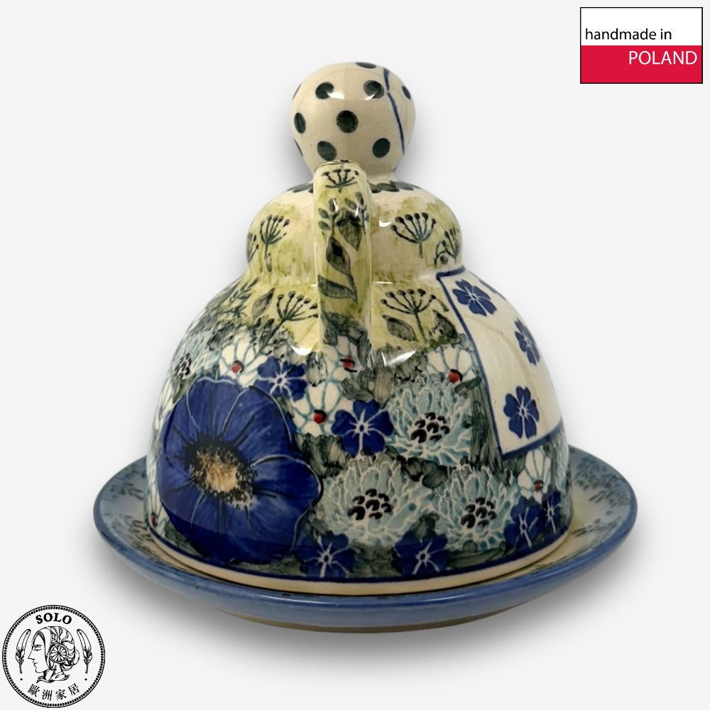 【SOLO Vintage】Cerraf Polish Pottery 14cm Cheese Lady Dessert Plate Traces of Fragrance in the Blue Fields Series Made in Poland, , large