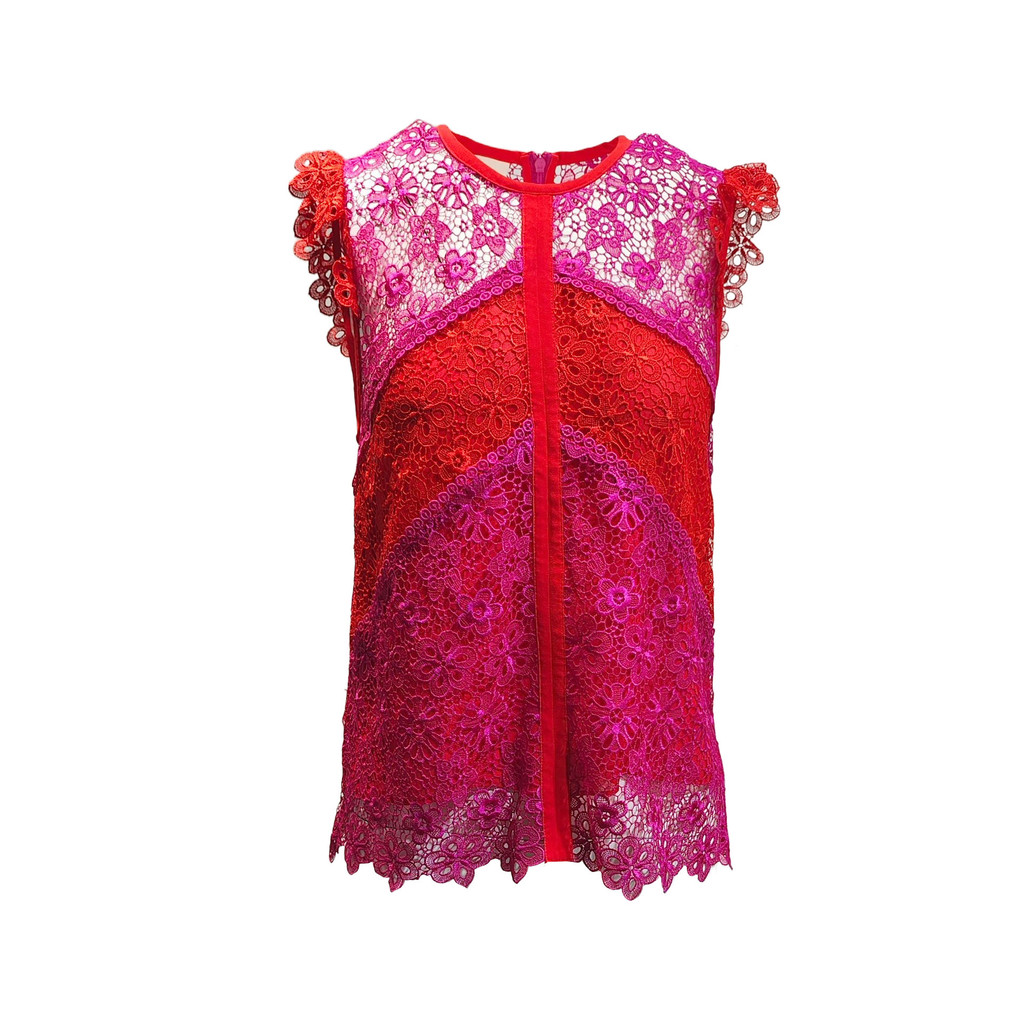 PINKO紅色蕾絲裝飾袖上衣, , large