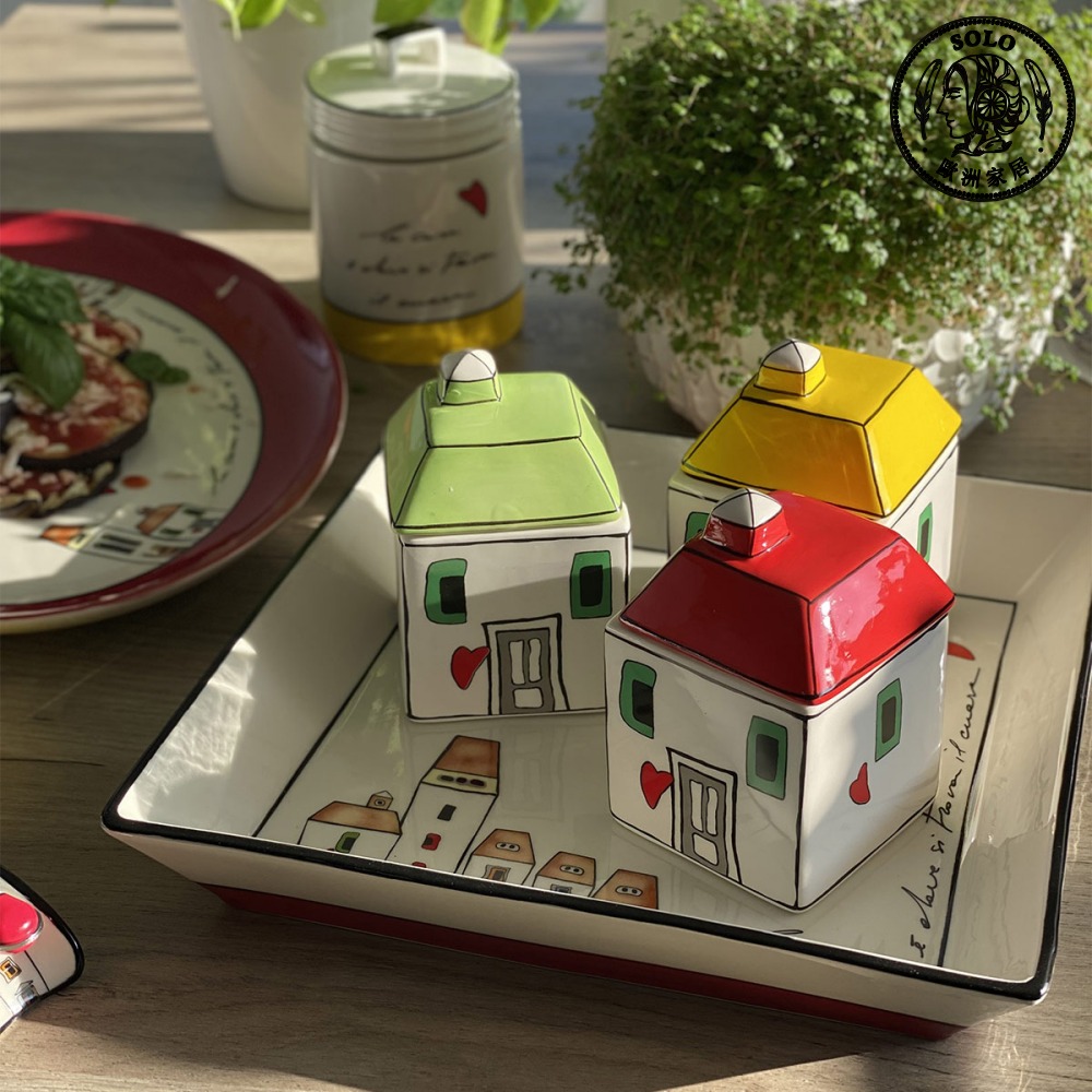 【SOLO Vintage】EGAN Italian Pottery Sugar Box European City Series Red《, , large