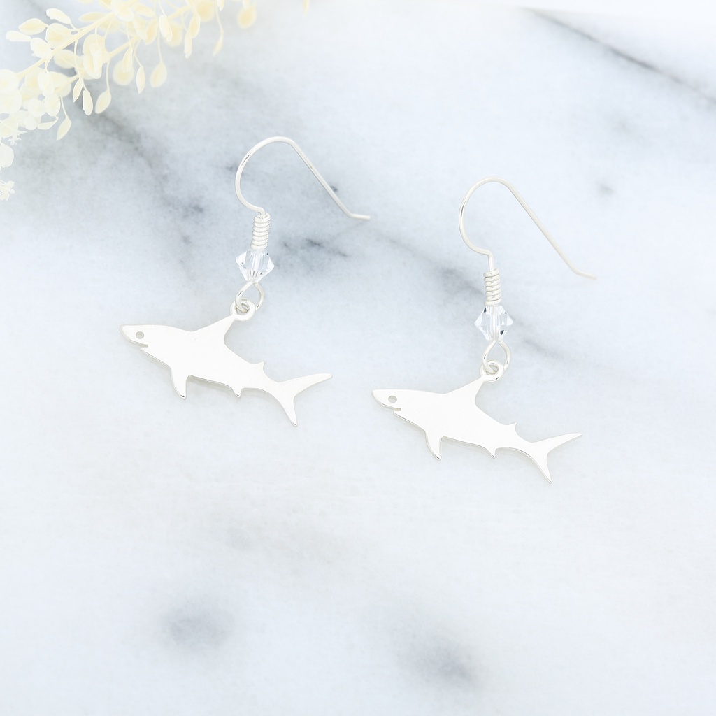【Angel & Me】大白鯊 鯊魚 s925 純銀 耳環 耳勾 (可改夾式) 情人節 聖誕節禮物, , large
