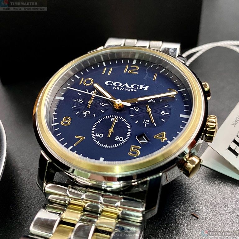 [星晴錶業]COACH手錶,42mm,CH00122寶藍色錶面金銀錶殼金銀相間精鋼錶帶款, , large