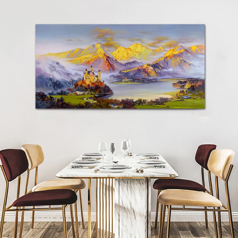 【御畫房】金山城堡 國家一級畫師手繪油畫60×120cm(VF-122), , large