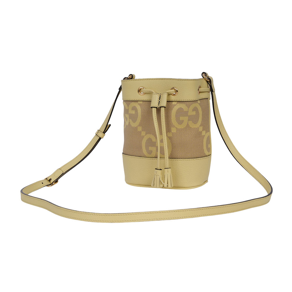 GUCCI Jumbo GG Logo Ophidia 水桶斜背包(Mini)/駝色/香蕉黃, , large
