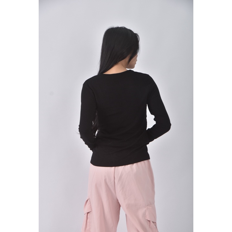 (S) stitch snap韓牌質感黑色長袖上衣二手衣, , large