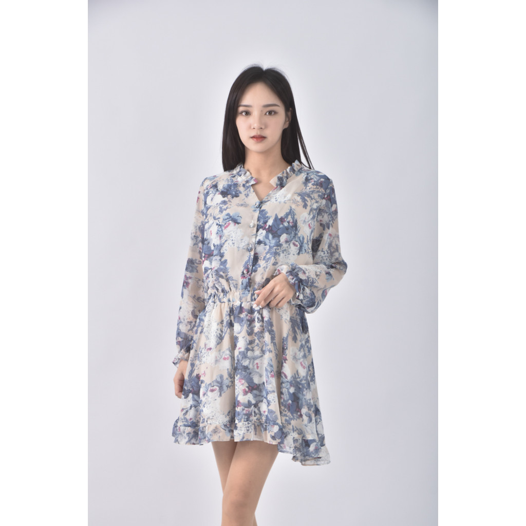 (S) 【金莎私服】eyescream質感花紋藍色洋裝二手衣, , large