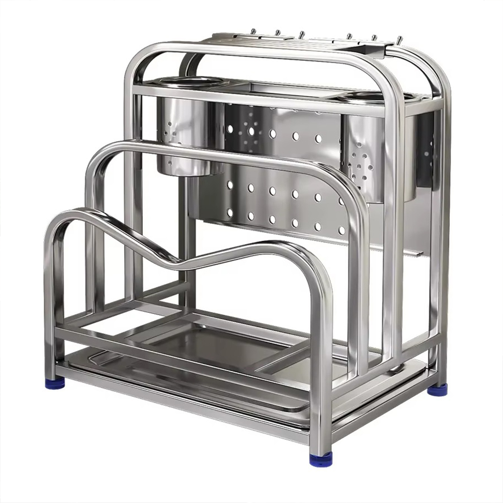 Heightened and widened 304 stainless steel kitchen integrated knife rack, cutting board rack, double slot chopstick cage, pot lid storage rack, , large