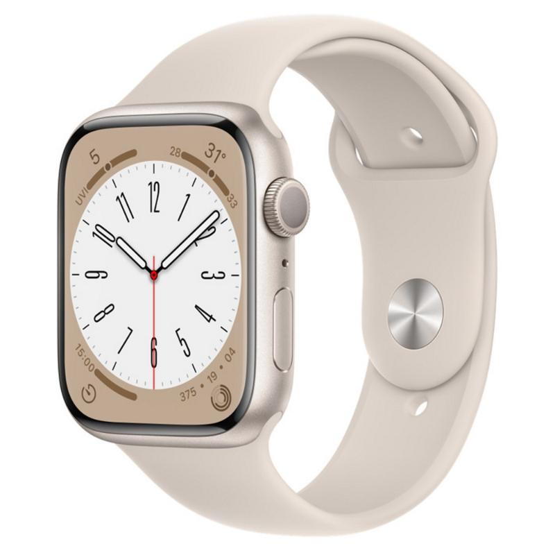 Apple Watch S8 GPS ; 45mm 星光色鋁金屬錶殼搭配星光色運動型錶帶 _ 台灣公司貨+贈, , large