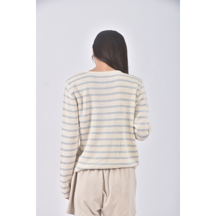 (M) 條紋杏色長袖上衣二手衣, , large