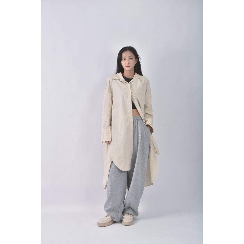 (XL) meier q質感棉質素面杏色洋裝二手衣, , large