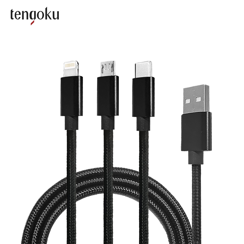 【tengoku天閤堀】超強韌USB-C三合一1.2M編織快速充電線, , large
