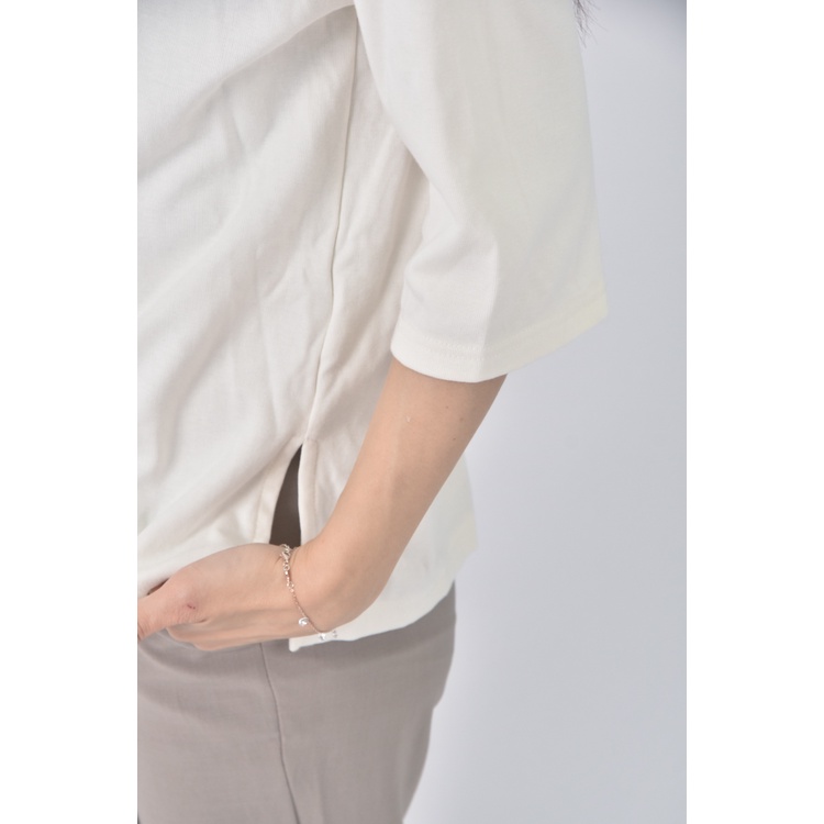 (M) kiki質感棉質圓領杏色短袖上衣二手衣, , large