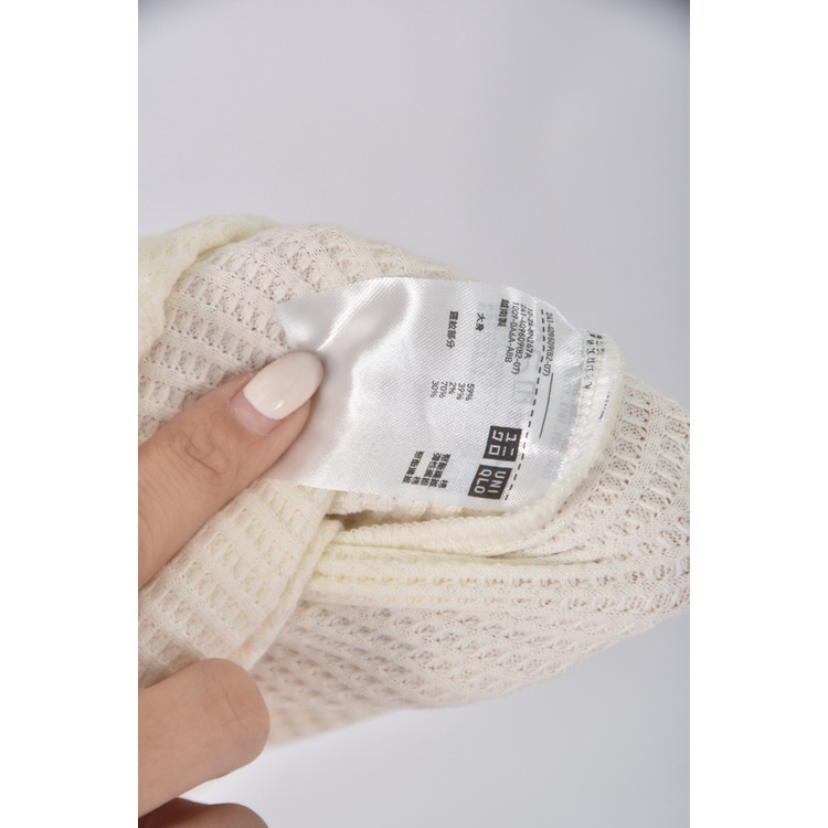 (S) uniqlo質感棉質格紋杏色短袖上衣二手衣, , large