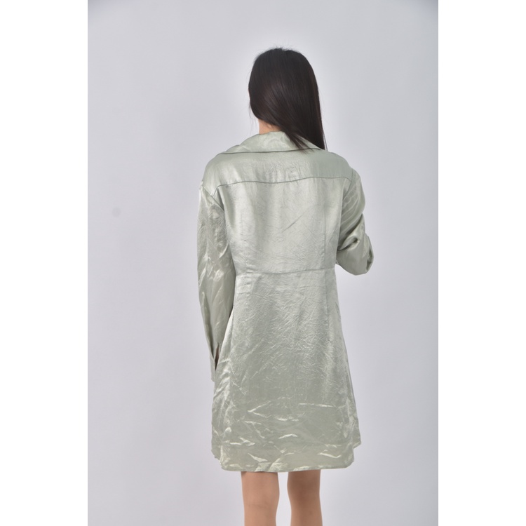 (S) 【德馨私服】質感緞面綠色洋裝二手衣, , large