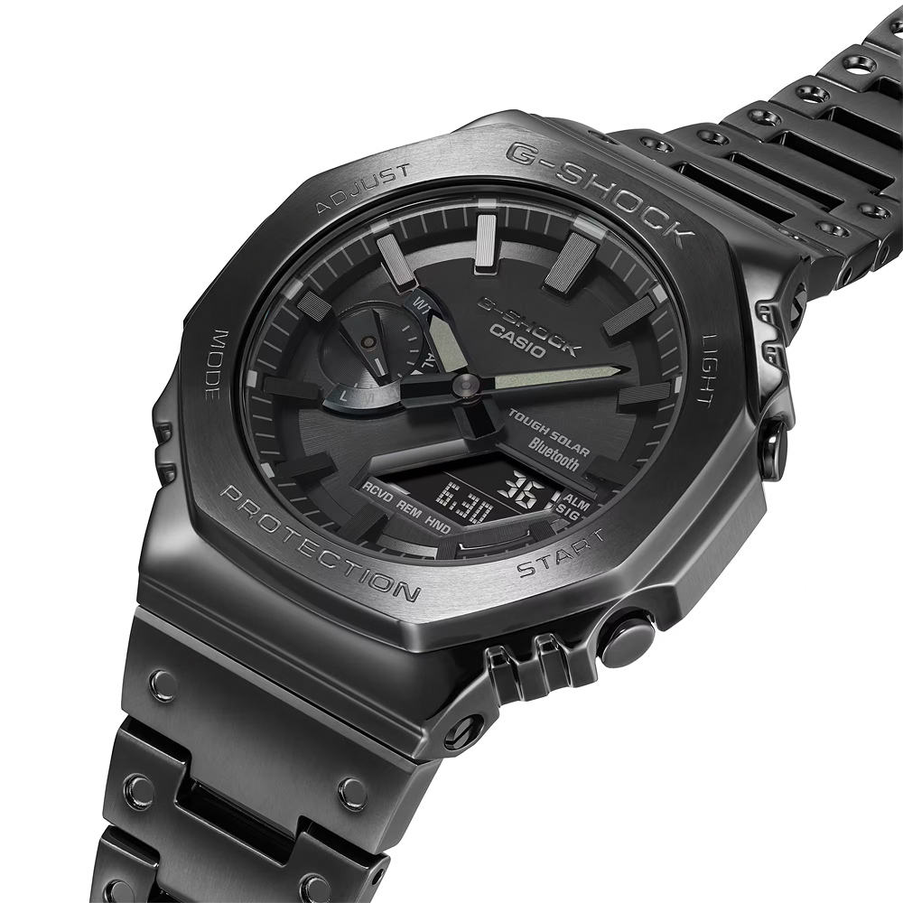 CASIO 卡西歐 G-SHOCK八角 全金屬版 太陽能藍芽雙顯手錶-黑 GM-B2100BD-1A, , large