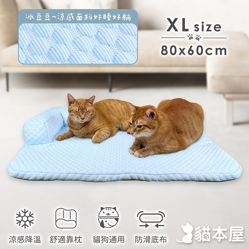 貓本屋 冰豆豆涼感 可拆洗靠枕寵物睡墊-XL號-OO-P-SN08XL-B-粉藍