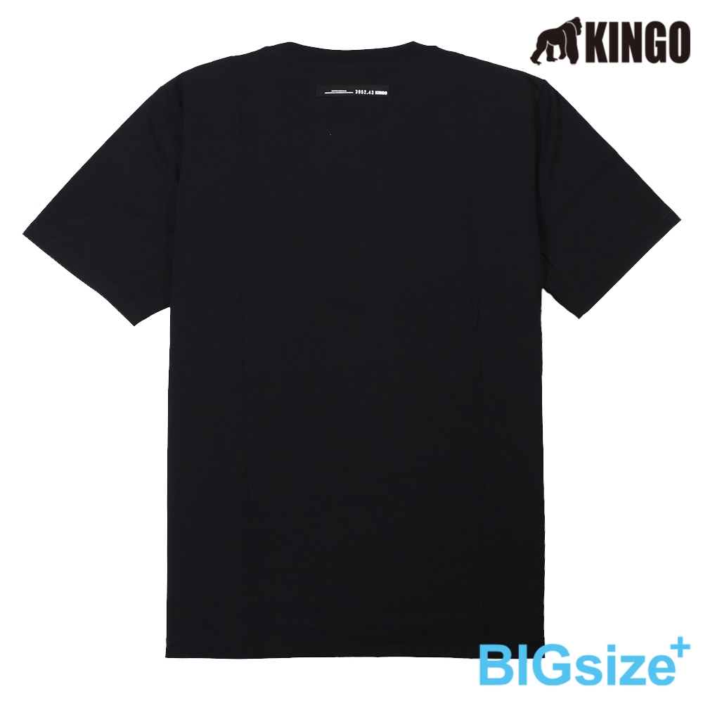 KINGO-超大尺碼-男款 圓領T恤-黑-415134, , large