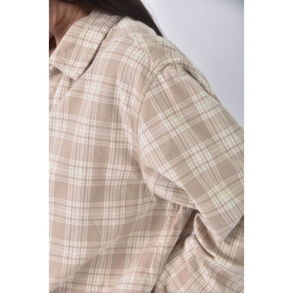 (L) uniqlo棉質格紋杏色長袖上衣二手衣, , large