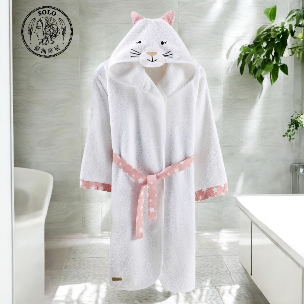 【SOLO歐洲家居】土耳其純棉浴袍 貓咪 白色 大人 S-M, , large