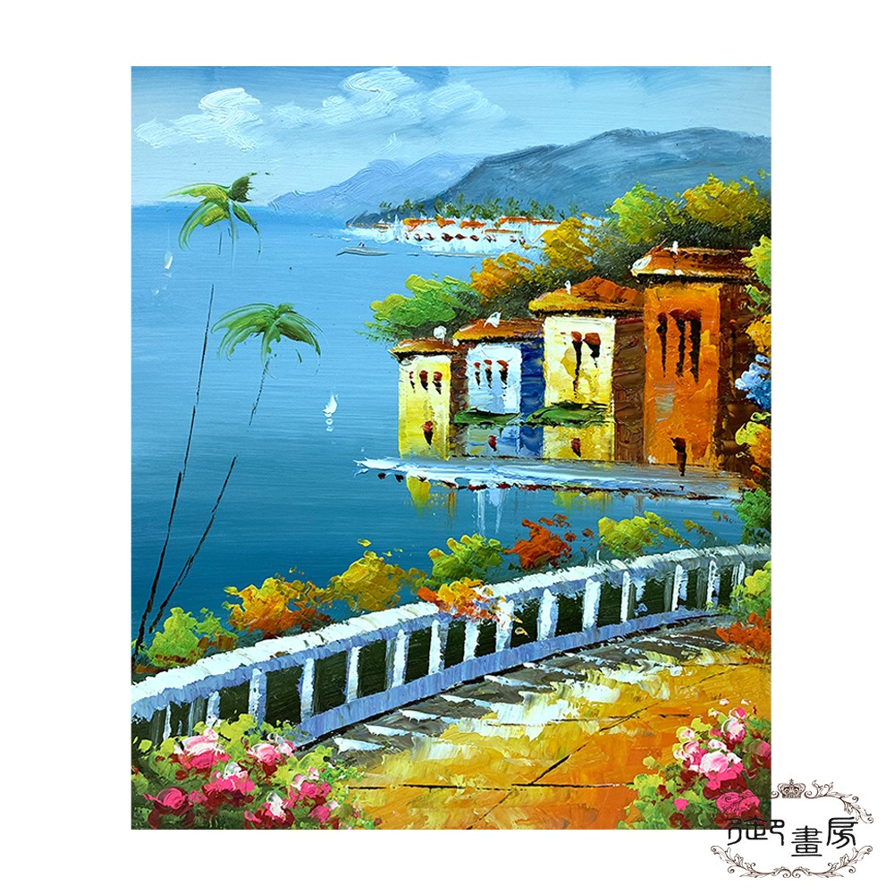 【御畫房】 手繪無框油畫 美麗小鎮 50x60cm, , large
