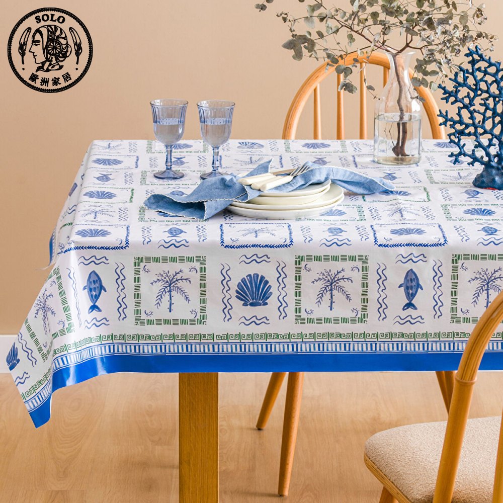 【SOLO歐洲家居】LCW Home 140x180cm 地中海海岸風防水餐桌布 防水又耐污, , large