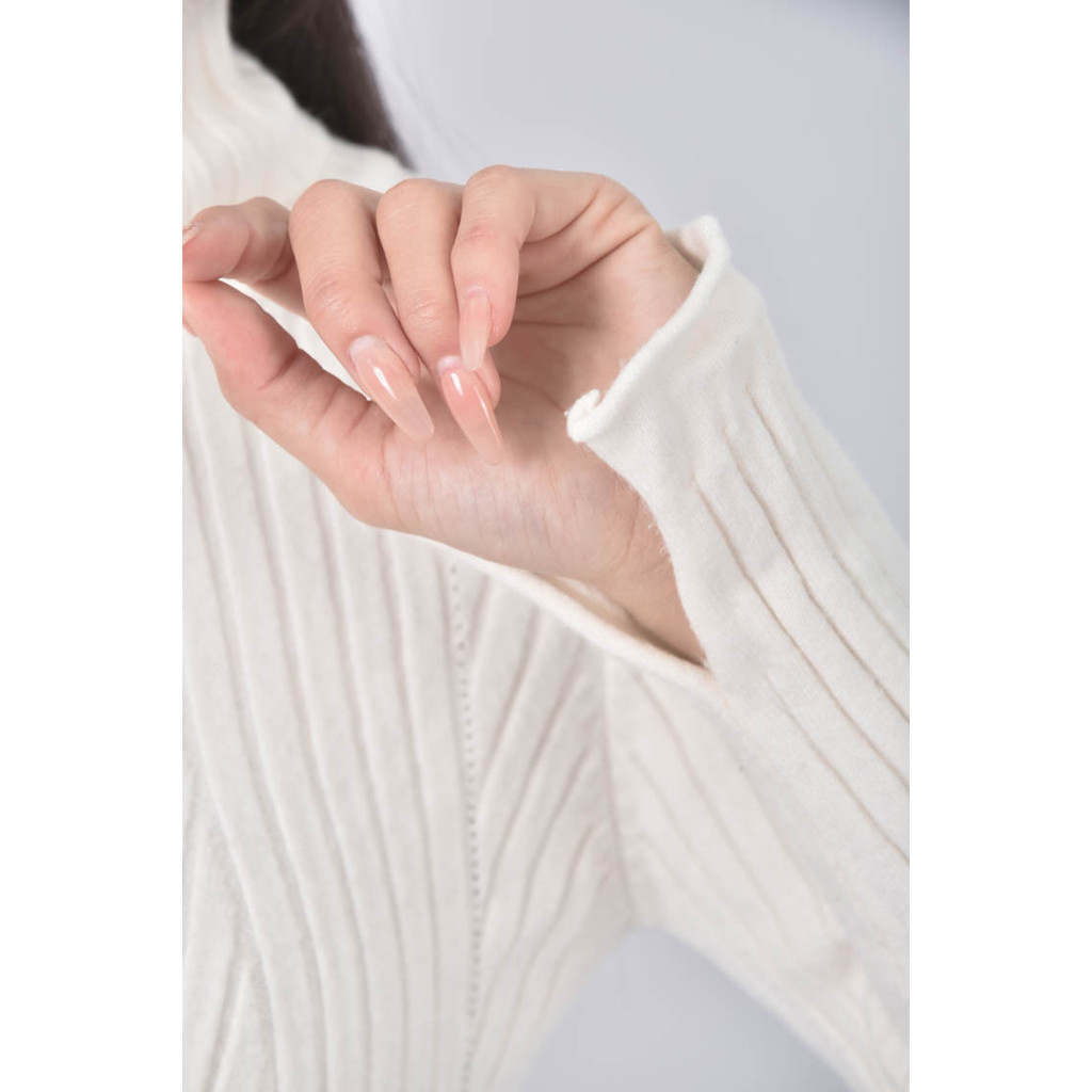 (S) 高領羅紋白色長袖上衣二手衣, , large