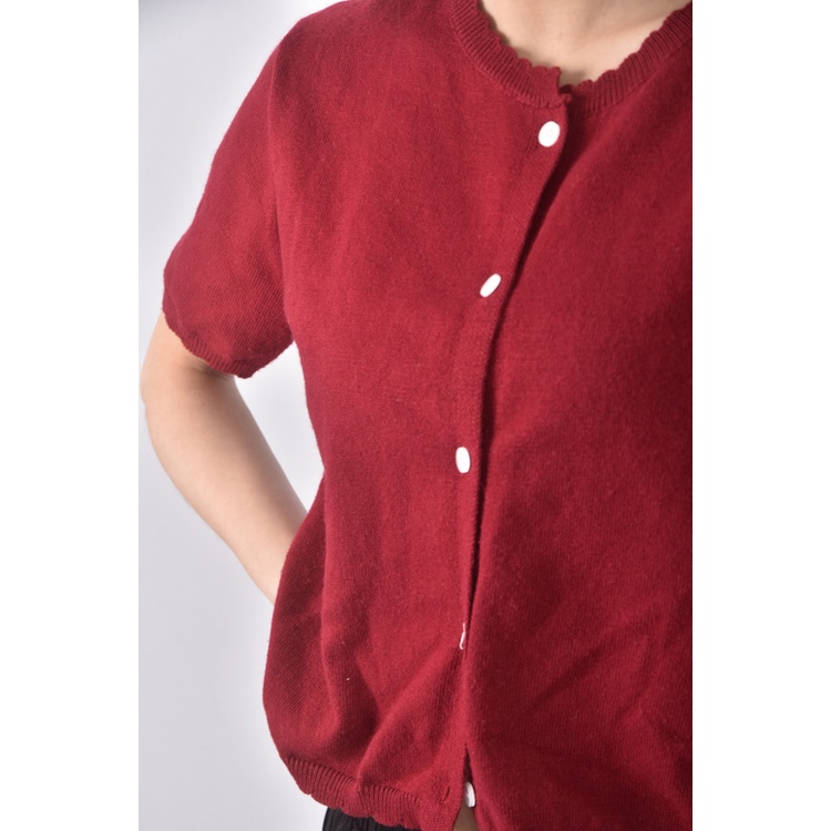 (S) gill質感花邊紅色短袖上衣二手衣, , large