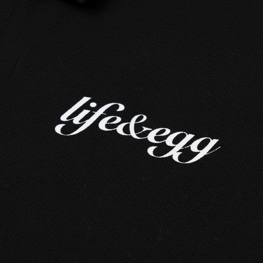 【LIFE&EGG】Simple Cursive-Script Polo Shirt /Black, , large