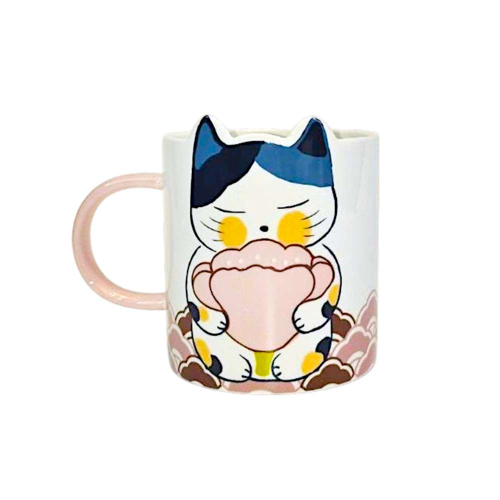 【摩達客】◉開運招財◉萌系療癒開運招財貓抱福陶瓷粉色馬克杯, , large