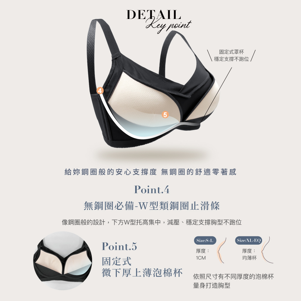 【可蘭霓Clany】台灣製慵懶自在 涼感包覆無鋼圈M-3XL內衣 黑色 6999-63, , large