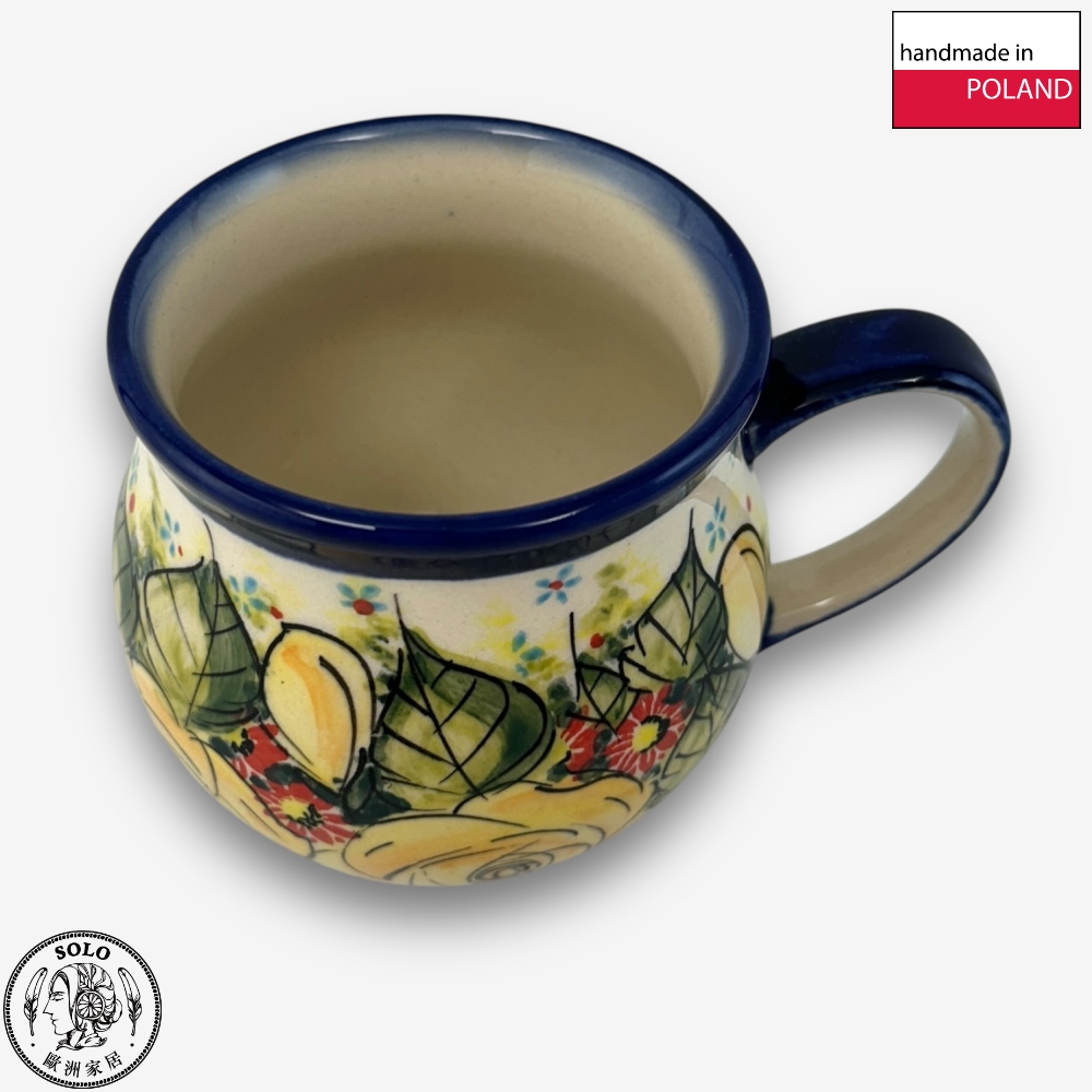 【SOLO歐洲家居】波蘭製 Cerraf 波蘭陶 350ml 胖胖杯 馬克杯 水杯 咖啡杯 晨光黃薔系列, , large