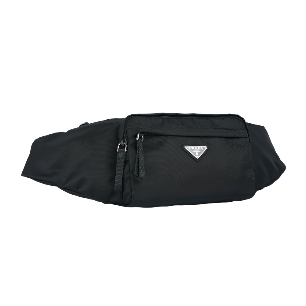 PRADA 三角牌Logo 拉鍊口袋尼龍腰包/黑色, , large