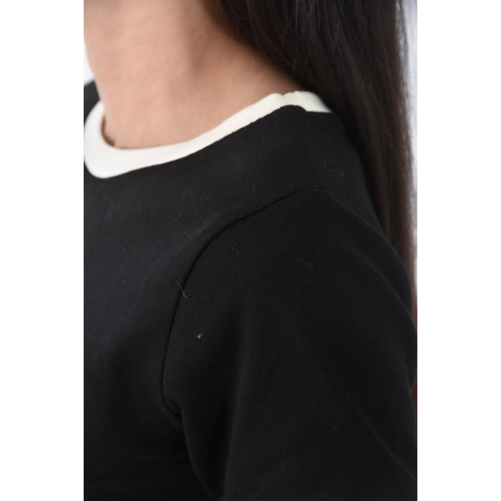 (S) 【粿粿私服】l 16撞色黑色短袖上衣二手衣, , large