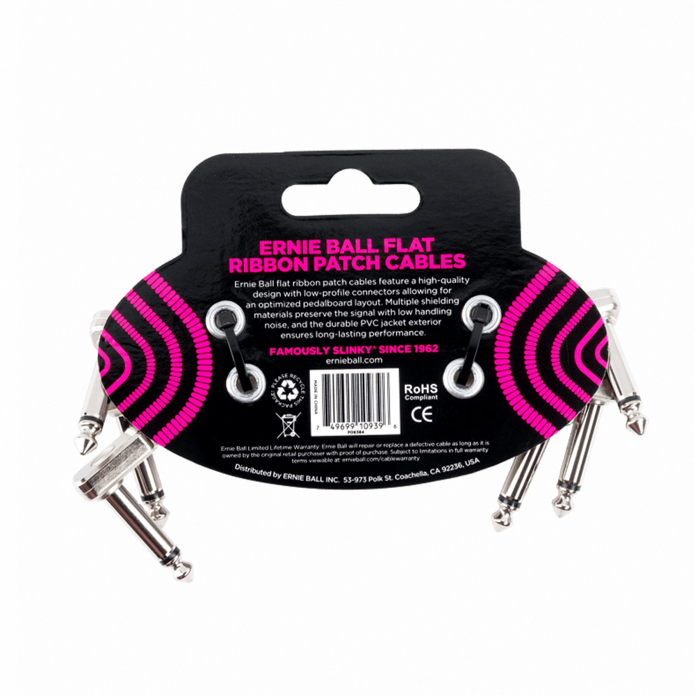 ERNIE BALL 3' Cable 3Pcs 短導線一組三條 7.62公分 黑色款【敦煌樂器】, , large