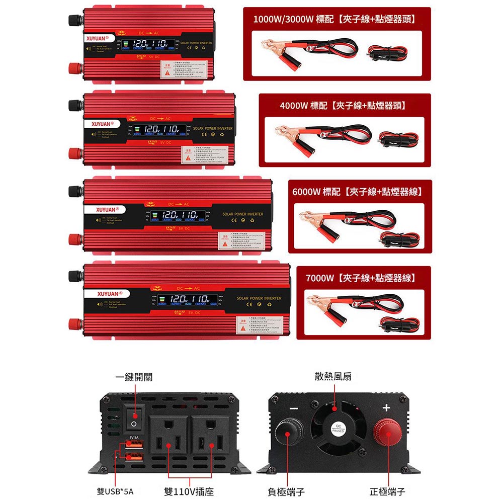 雙插頭車載逆變器-旭緣紅4000W 12V/24V通用款, , large