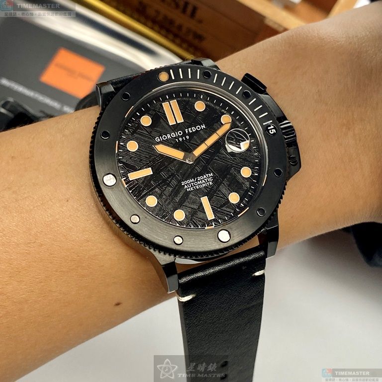 [星晴錶業]GiorgioFedon1919手錶,46mm,GF00084黑色錶面黑錶殼深黑色真皮皮革錶帶款, , large