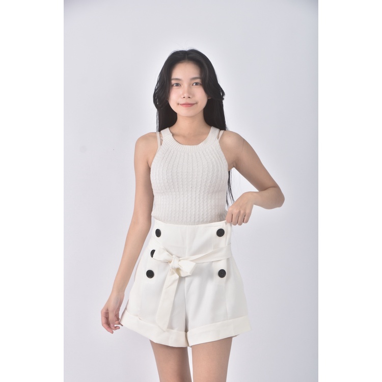 (L) 高腰質感白色綁帶短褲二手衣, , large