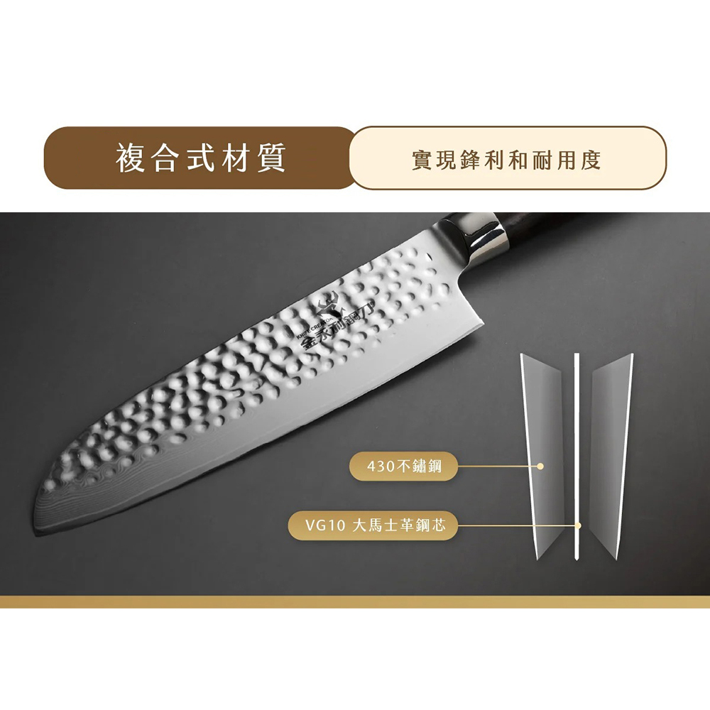 【金門金永利】SK8龍紋捶打大馬士革鋼 三德刀17cm (送鋅合金刨刀), , large