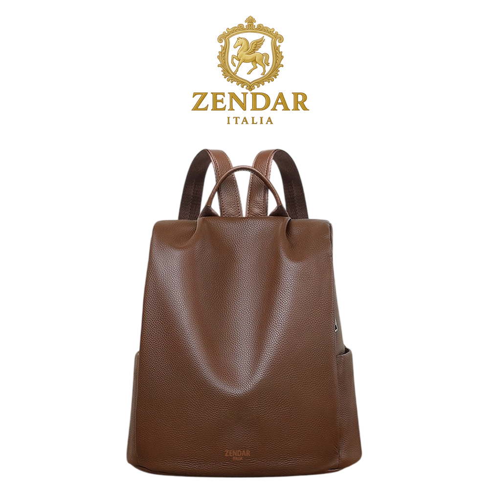 【ZENDAR】台灣總代理 限量1折 頂級超柔軟小牛皮防盜後背包 米樂系列 全新專櫃展示品(咖啡色), , large