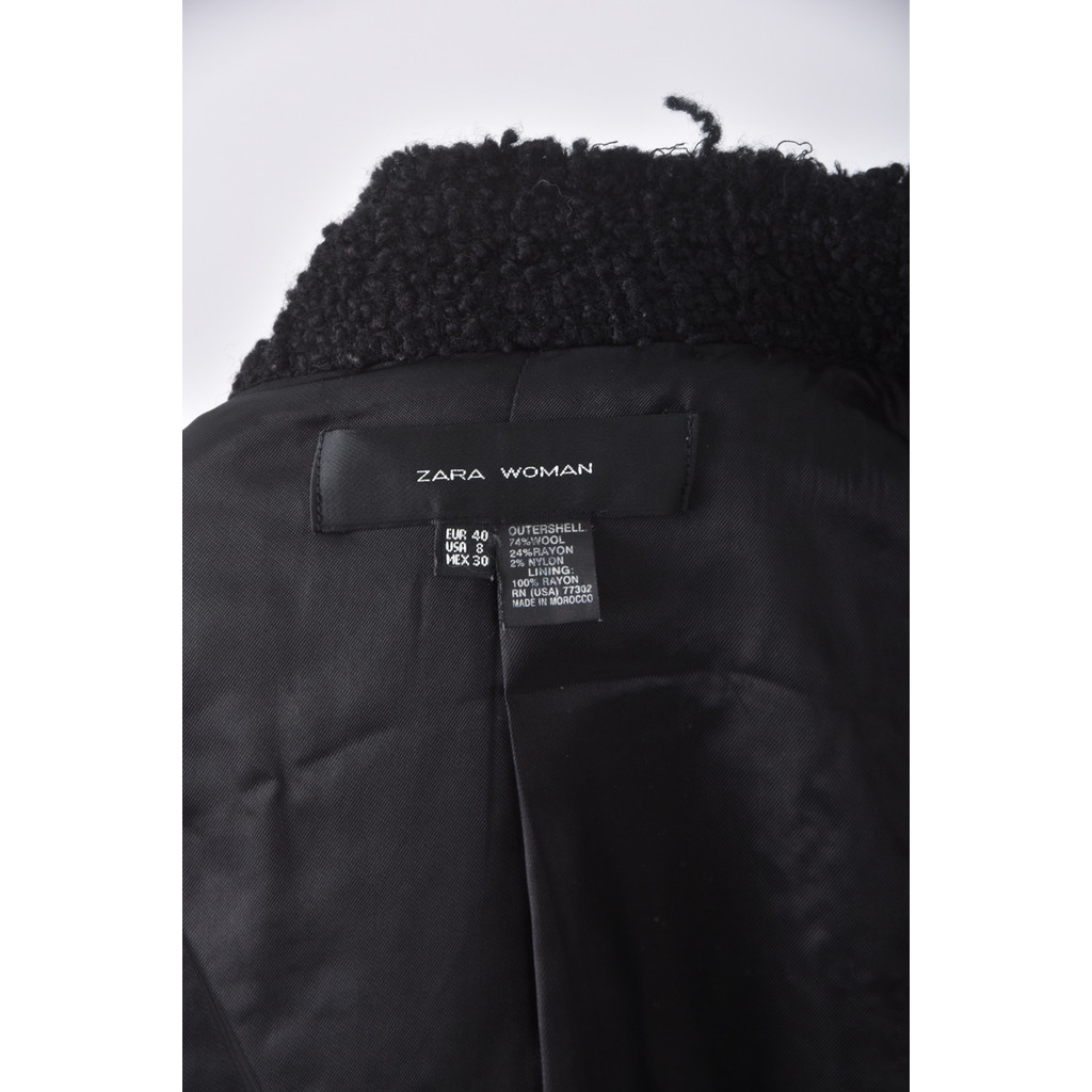 (S) zara小香風外刷毛黑色外套二手衣, , large