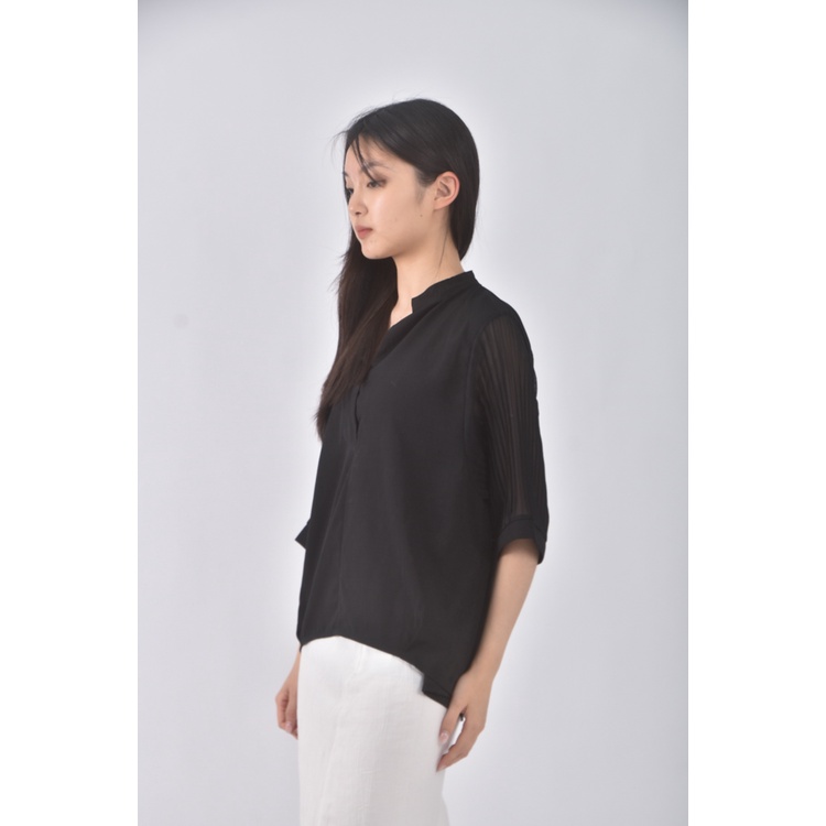 (XL) e h a n韓牌薄紗黑色短袖上衣二手衣, , large