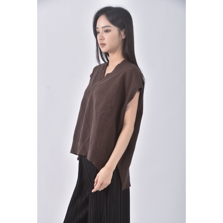 (F) black vin針織背心棕色上衣二手衣, , large