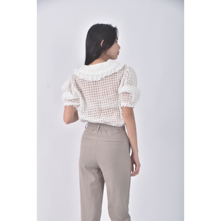 (S) topdressing韓牌質感修身短版透膚白色短袖上衣二手衣, , large