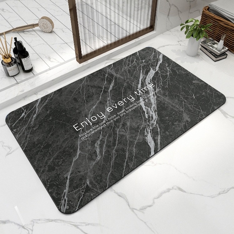 波蘭復古花磚珪藻土軟式地墊【闇黑色45*70cm-礦物系列】 珪藻土地墊 速乾 吸水  廚房 軟式地墊 浴室地墊   軟地墊 浴室 矽藻土地墊 柔軟, , large