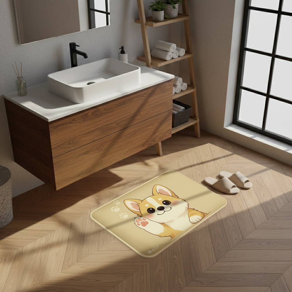 【Monster】 Soft Diatomaceous Earth Absorbent Mat &ndash; Cute Dog Series (60x40cm) &ndash; Waving Corgi, , large